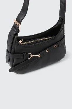 Faux Leather Shoulder Bag with Buckle Strap