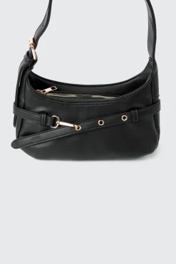 Faux Leather Shoulder Bag with Buckle Strap