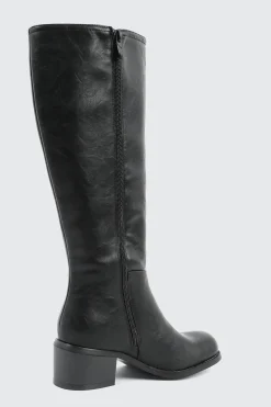 Faux Leather Square Toe Knee High Boots