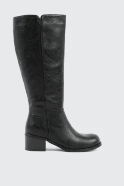 Faux Leather Square Toe Knee High Boots