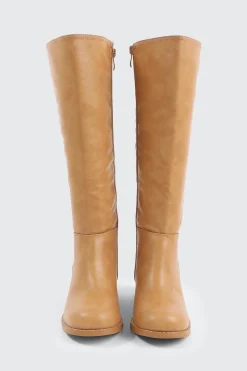 Faux Leather Square Toe Knee High Boots