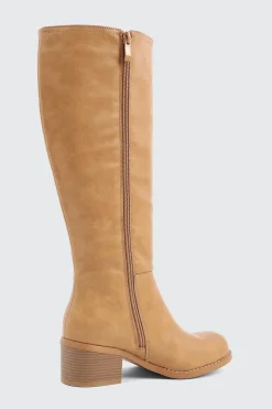 Faux Leather Square Toe Knee High Boots