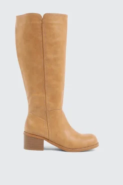Faux Leather Square Toe Knee High Boots