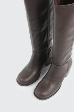 Faux Leather Square Toe Knee High Boots