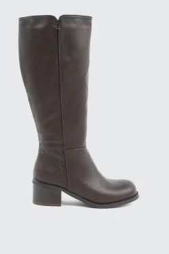 Faux Leather Square Toe Knee High Boots