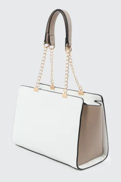 Faux Leather Tote Bag with Chain Straps