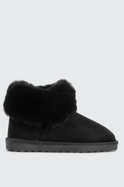 Faux Sheepskin Ankle Boots with Fur Trim