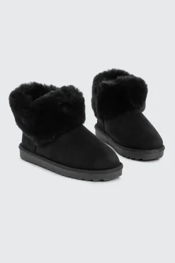 Faux Sheepskin Ankle Boots with Fur Trim