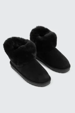 Faux Sheepskin Ankle Boots with Fur Trim