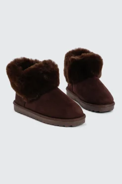 Faux Sheepskin Ankle Boots with Fur Trim
