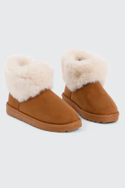 Faux Sheepskin Ankle Boots with Fur Trim