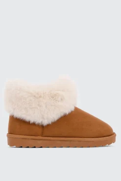 Faux Sheepskin Ankle Boots with Fur Trim