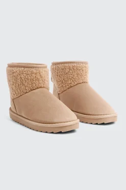 Faux Sheepskin Ankle Boots with Accent Trim