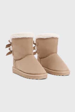 Faux Sheepskin Boots with Bow Details