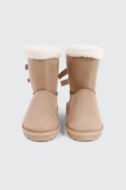 Faux Sheepskin Boots with Bow Details