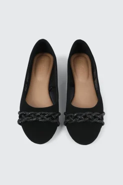 Faux Suede Ballet Flats with Braided Detail