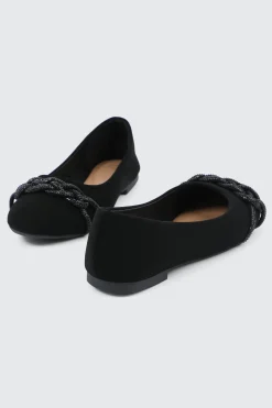 Faux Suede Ballet Flats with Braided Detail