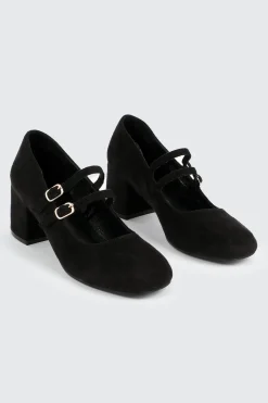 Faux Suede Block Heel Mary Janes