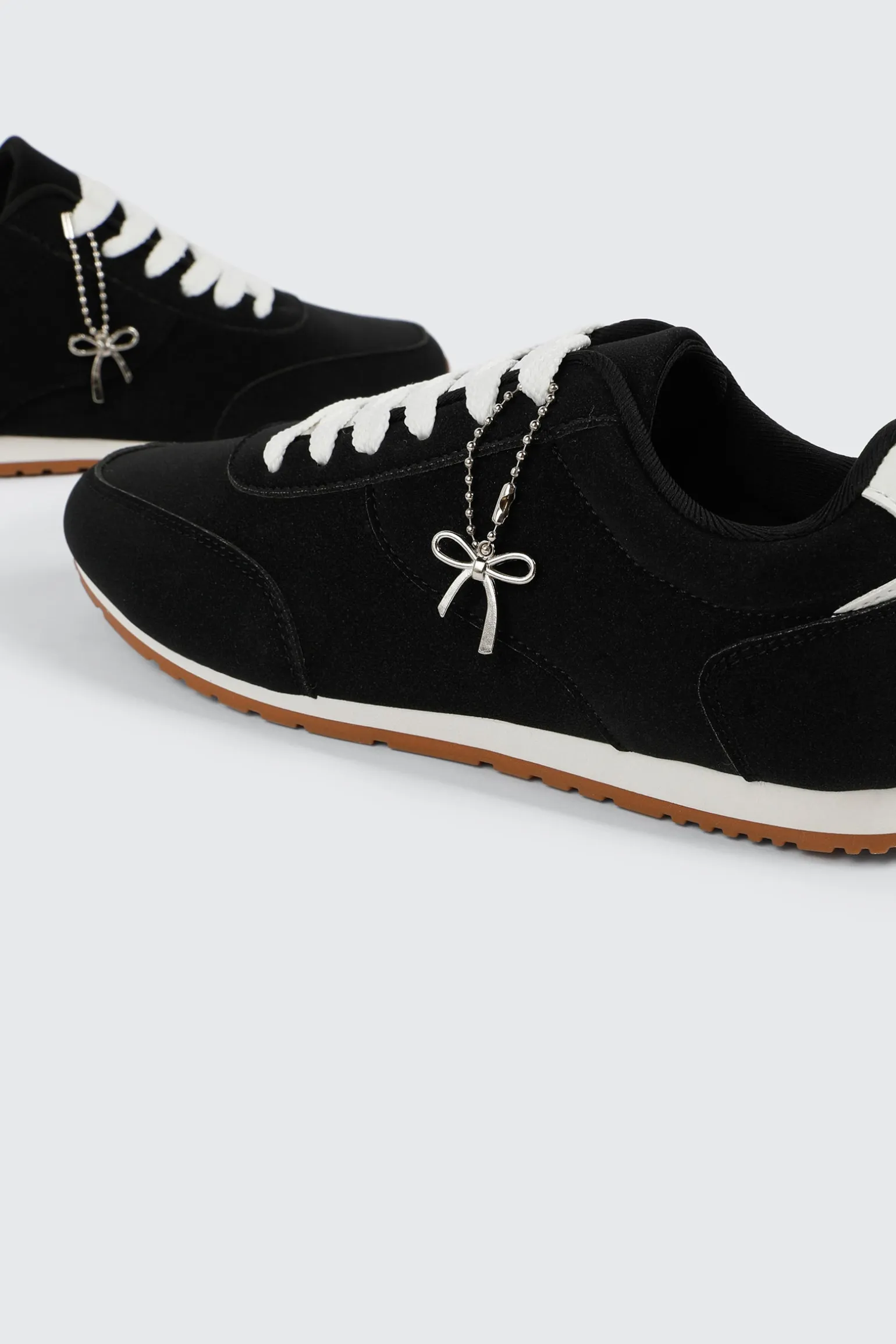 Faux Suede Lace Up Sneakers with Charm