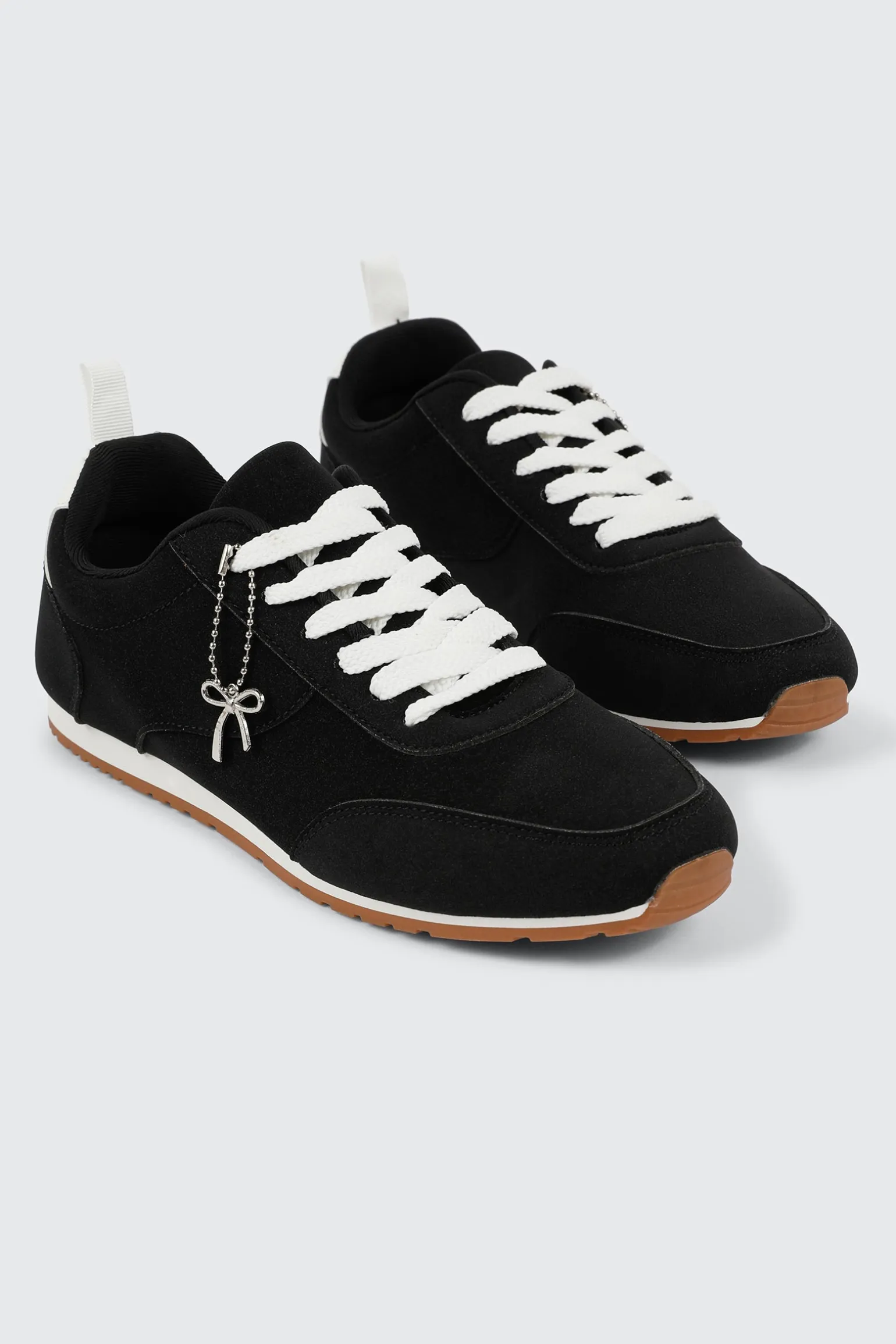 Faux Suede Lace Up Sneakers with Charm