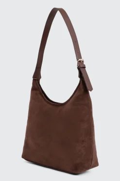 Faux Suede Shoulder Bag with Buckle Detail