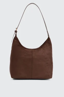 Faux Suede Shoulder Bag with Buckle Detail