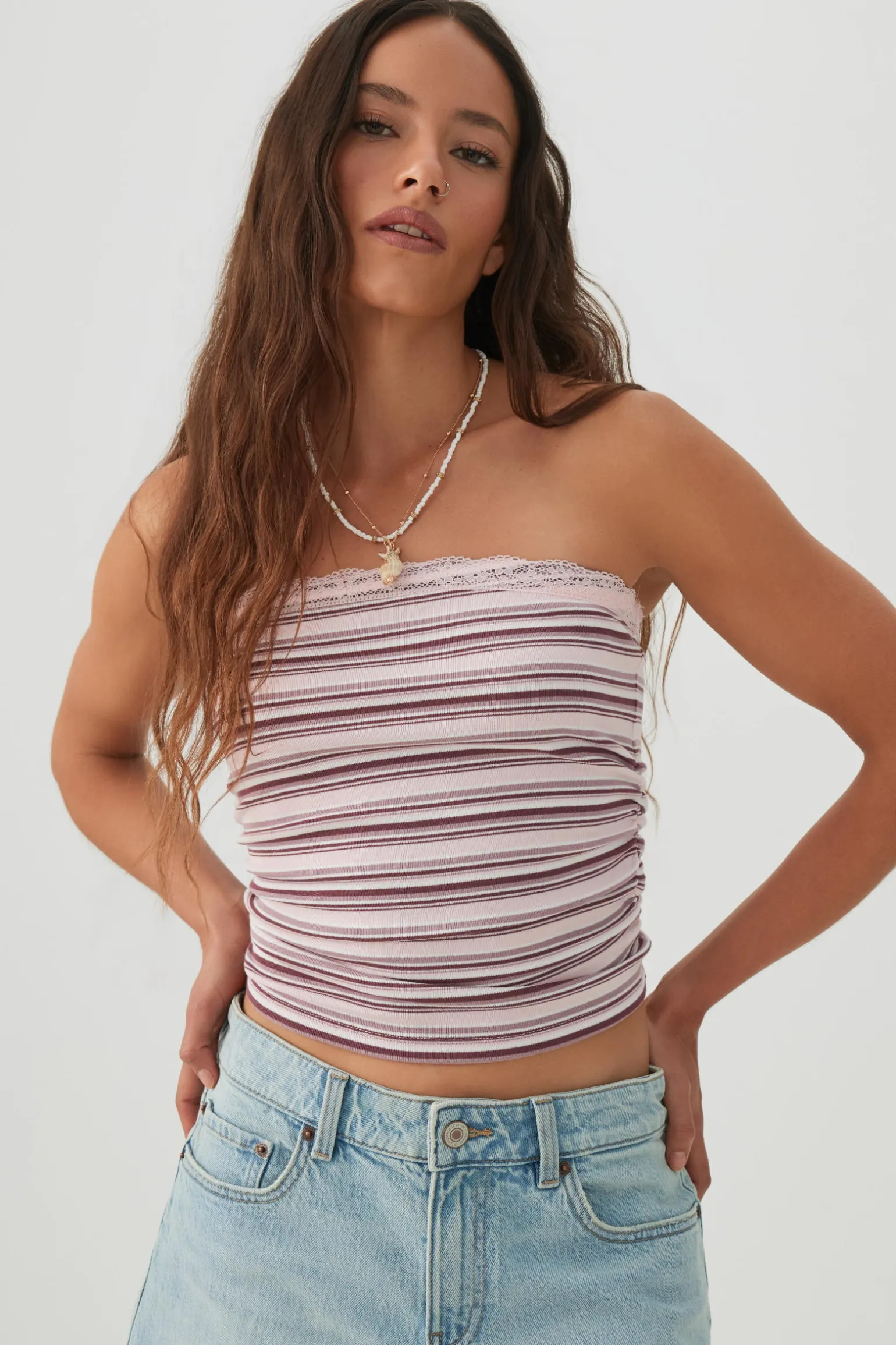 Fine Rib Cotton Blend Tube Top