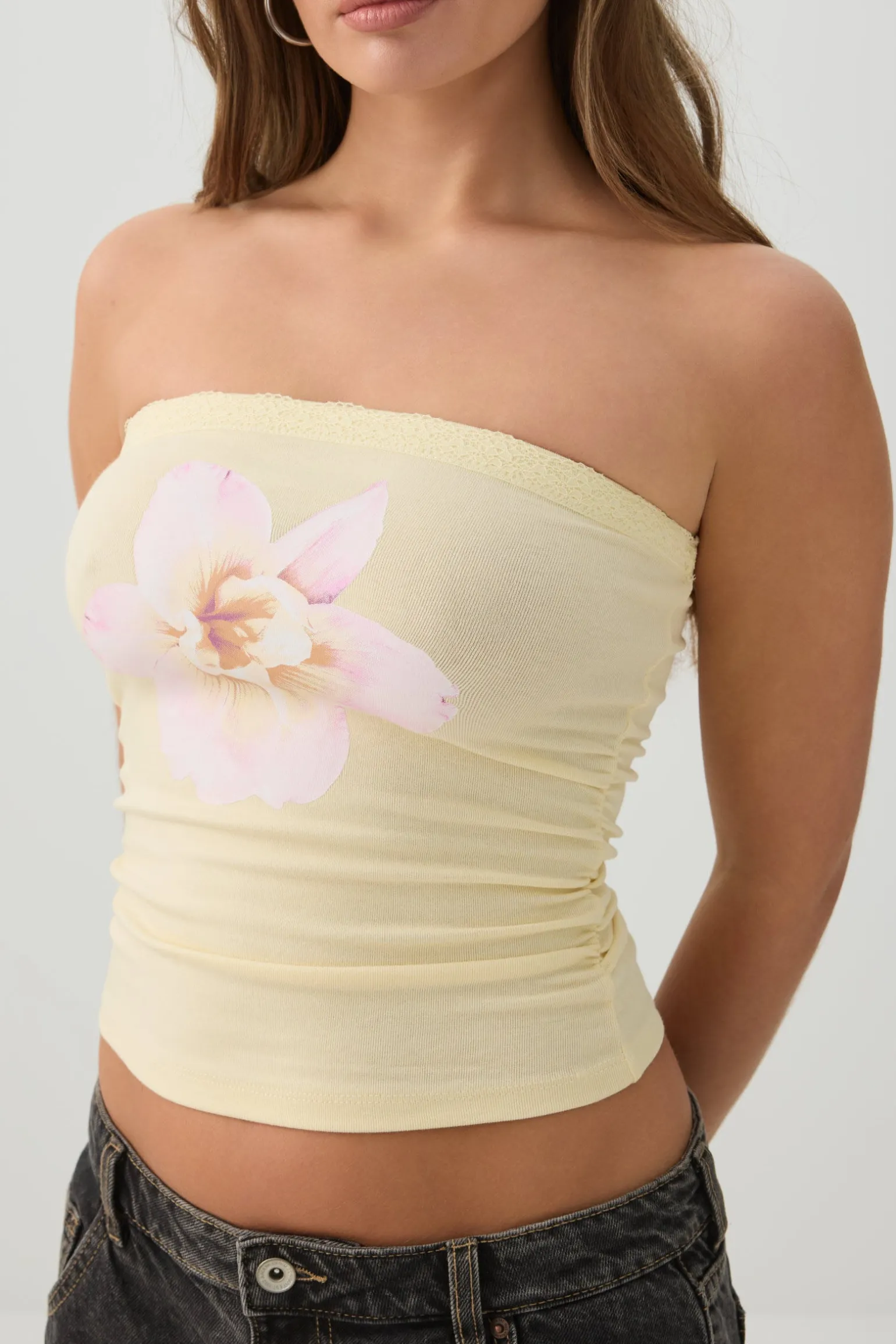 Fine Rib Cotton Blend Tube Top