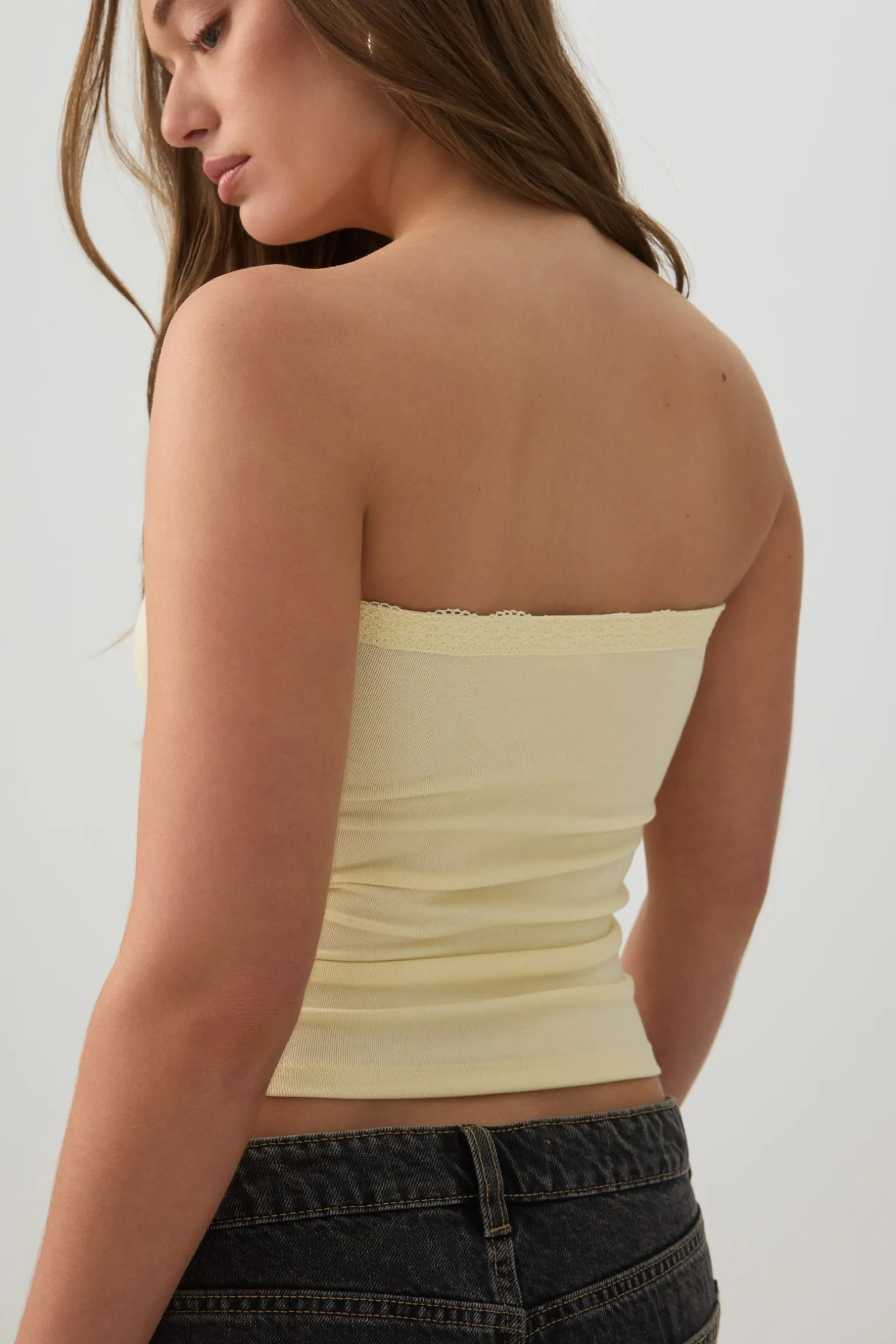 Fine Rib Cotton Blend Tube Top