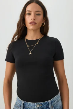 Fine Rib Crew Neck Bodysuit