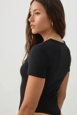 Fine Rib Crew Neck Bodysuit