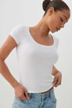 Fine Rib Scoop Neck Crop T-Shirt