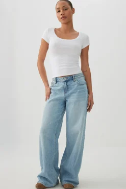 Fine Rib Scoop Neck Crop T-Shirt