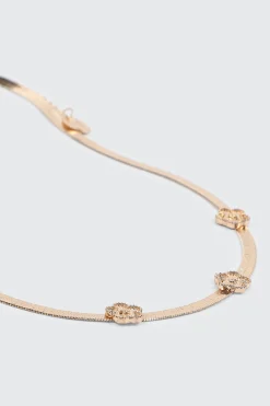 Flat Chain Necklace with Daisies