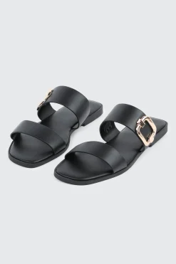 Flat Sandals with Chunky Buckle Detail