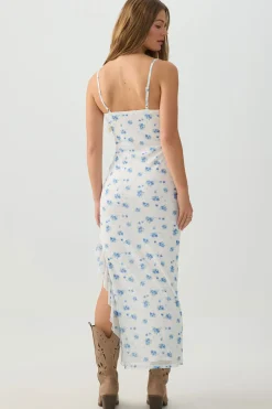 Floral Mesh Ruffle Maxi Dress