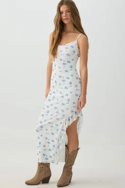 Floral Mesh Ruffle Maxi Dress