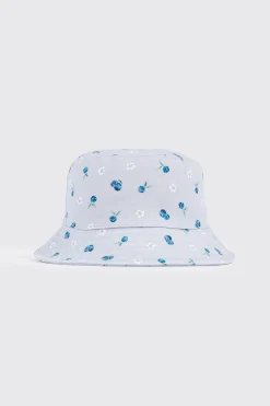 Flower and Blueberry Print Bucket Hat