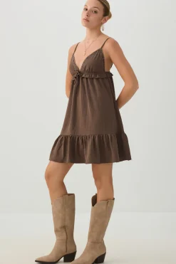 Flowy Ribbon and Lace Trim Mini Dress