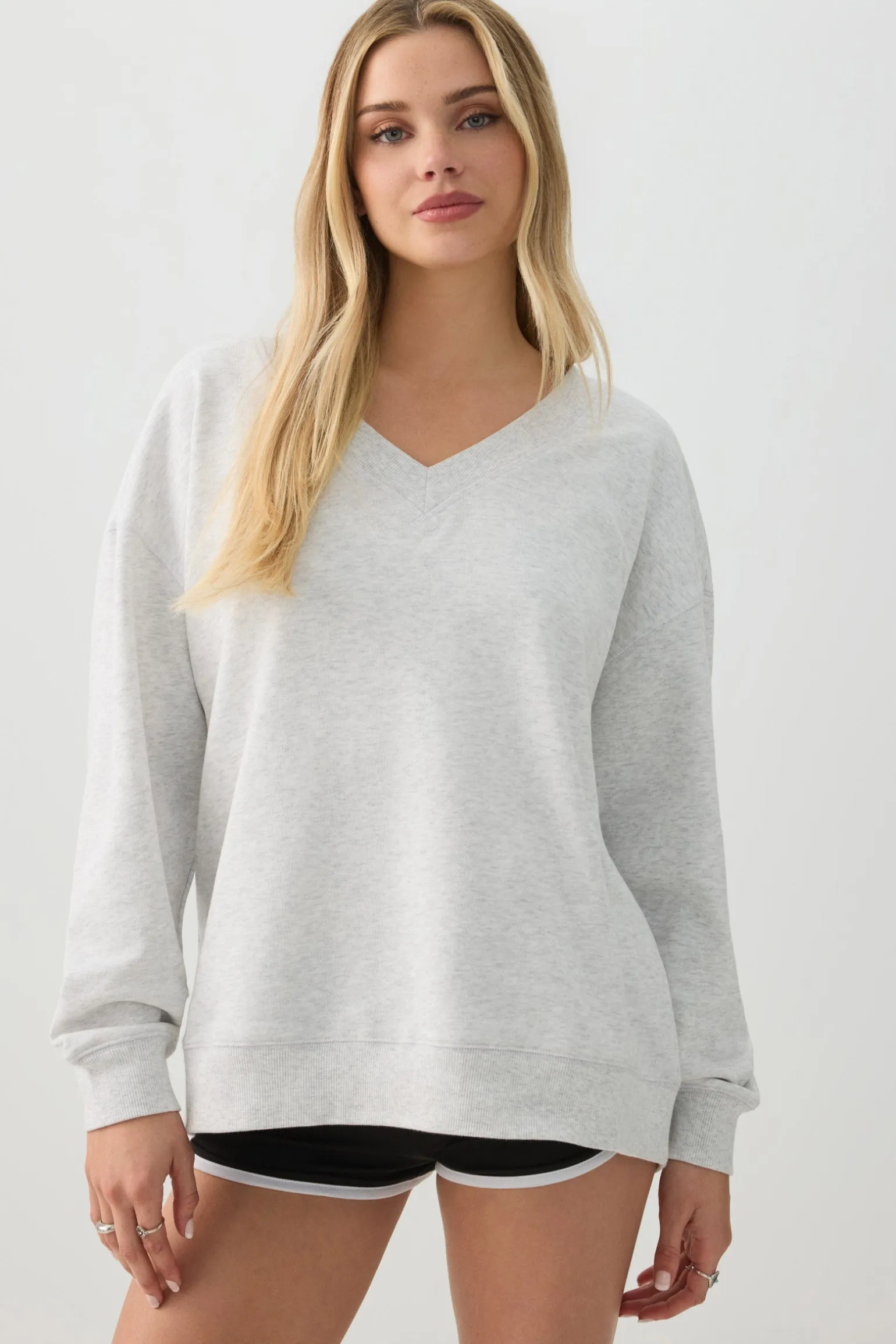 French Terry Oversized V-Neck Sweatshirt