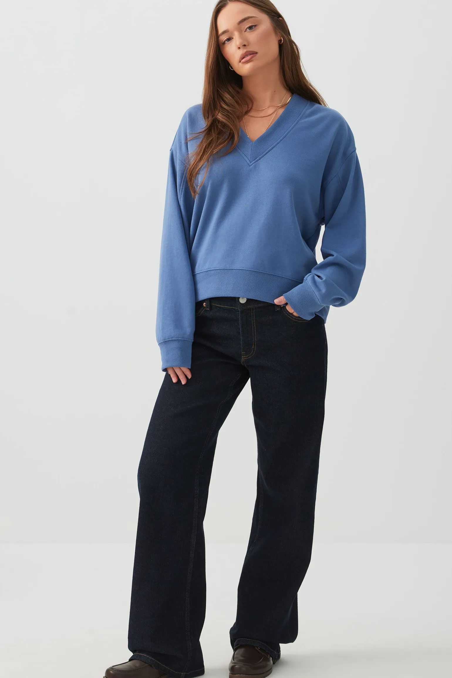 French Terry V-Neck Sweatshirt