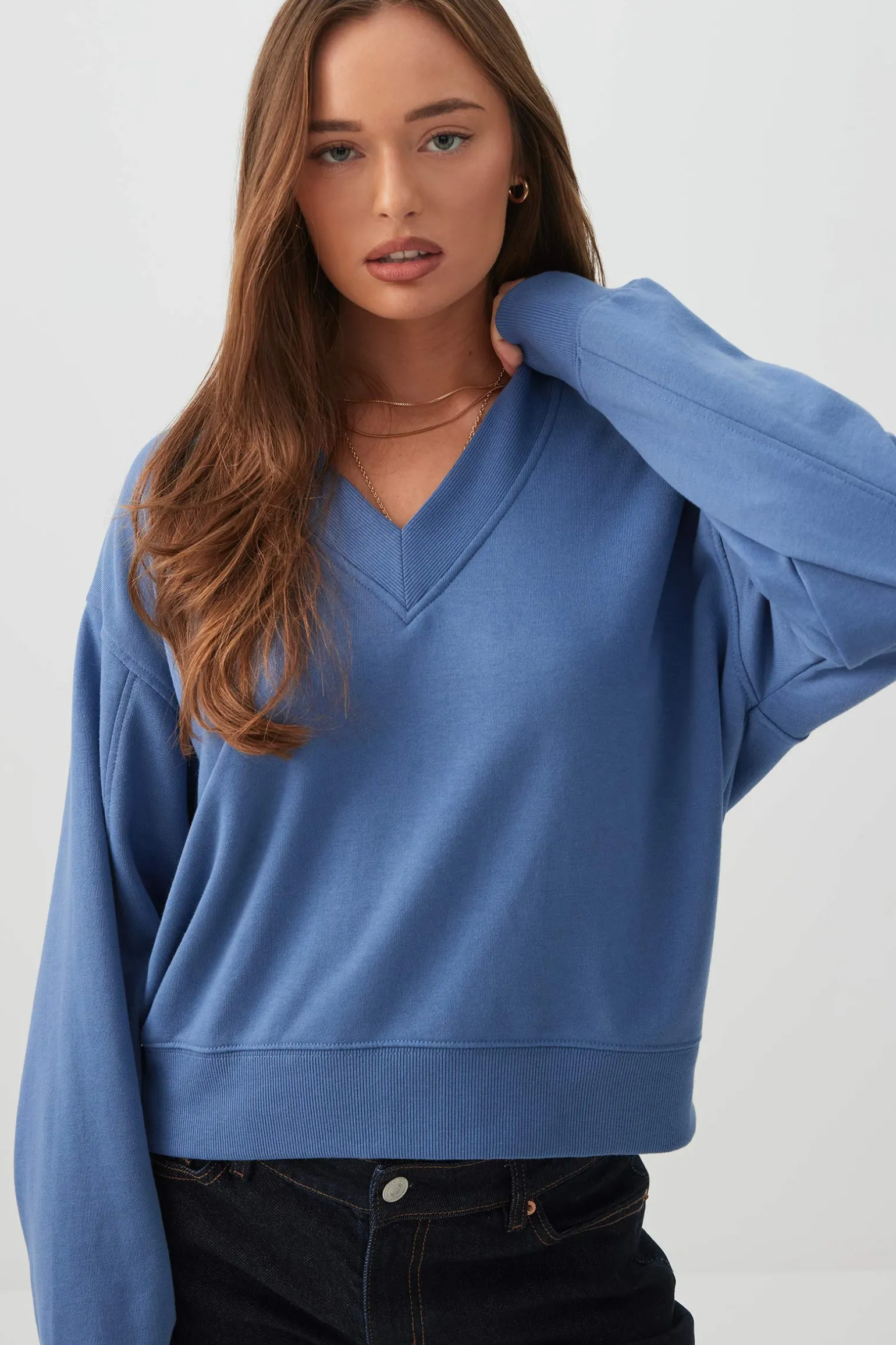 French Terry V-Neck Sweatshirt