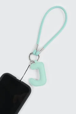 Green Initial J Faux Leather Charm with Wristlet