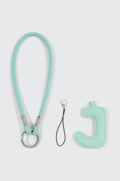 Green Initial J Faux Leather Charm with Wristlet