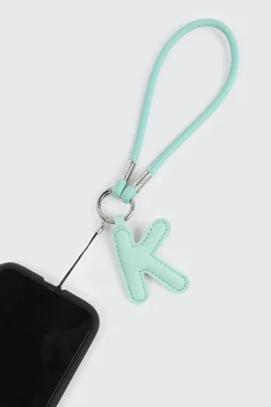 Green Initial K Faux Leather Charm with Wristlet