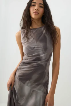 High Neck Mesh Flowy Dress