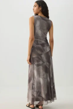High Neck Mesh Flowy Dress