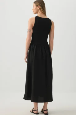 High Neck Smocked Midi Dress