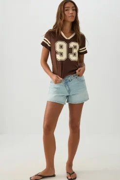 High Rise A-Line Crossover Denim Shorts