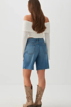 High Rise Denim Bermuda Shorts